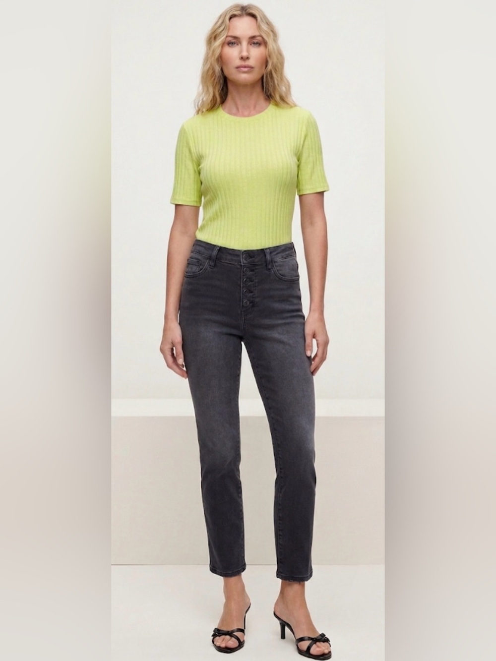 Good American Essential Rib Baby Tee – Neon Lime